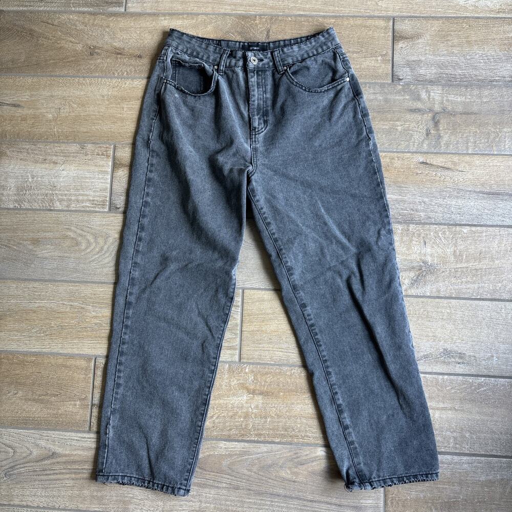 Cotton On Straight Leg Jeans Women Size 8 US Black‎ Faded Distressed High Rise